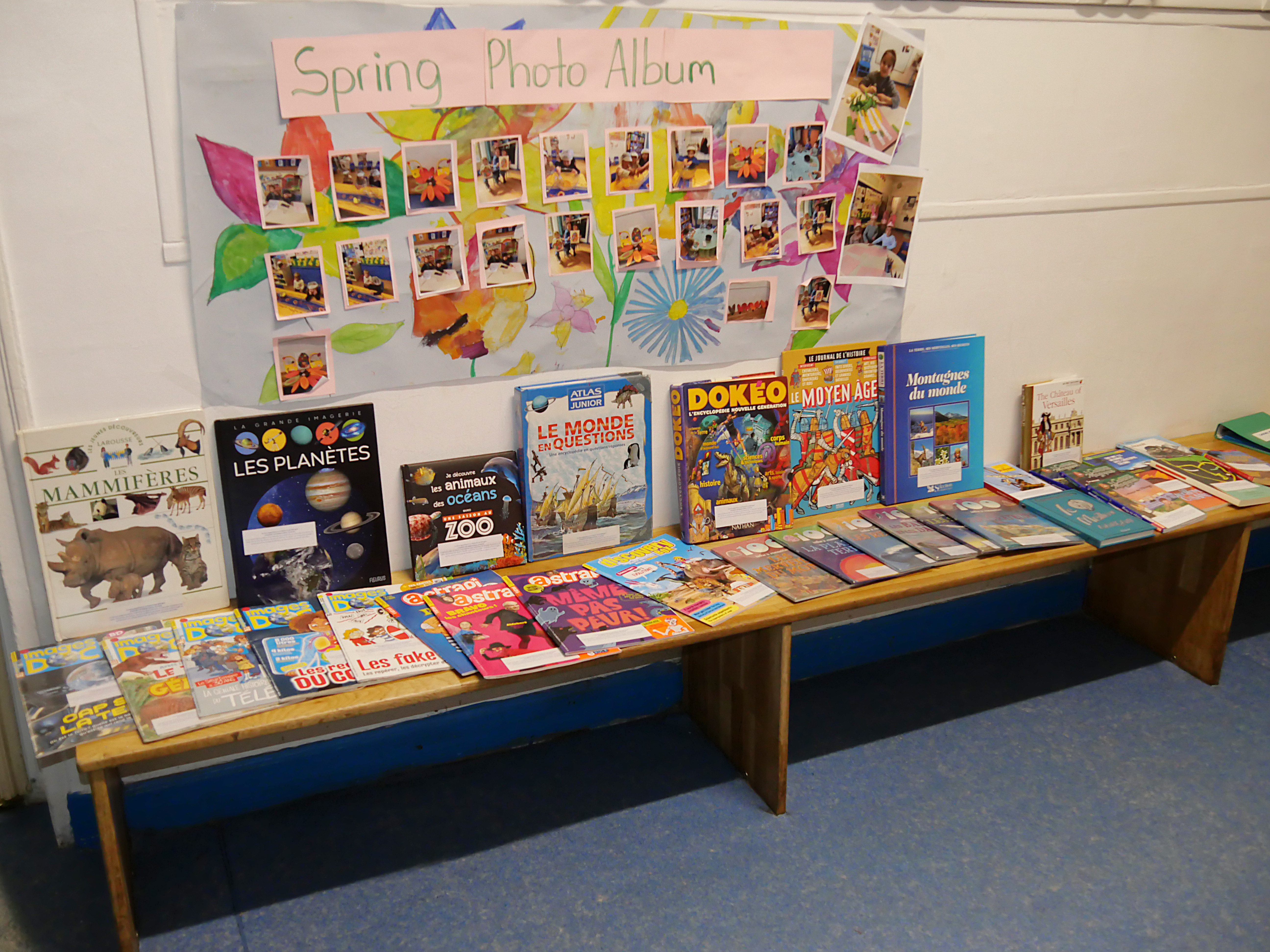 Library books and reading area